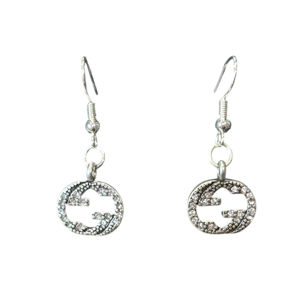 Gucci Upcycled Stamped Elegant Silver Dangle Earrings